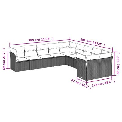 vidaXL 10-tlg. Garten-Sofagarnitur mit Kissen Beige Poly Rattan