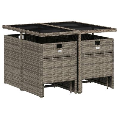 vidaXL 9-tlg. Garten-Essgruppe mit Kissen Grau Poly Rattan