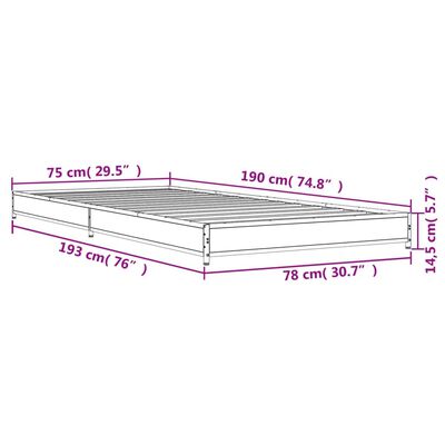 vidaXL Bettgestell Grau Sonoma 75x190 cm Holzwerkstoff und Metall