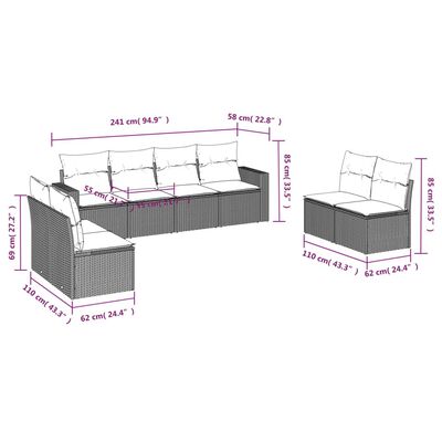 vidaXL 8-tlg. Garten-Sofagarnitur mit Kissen Grau Poly Rattan