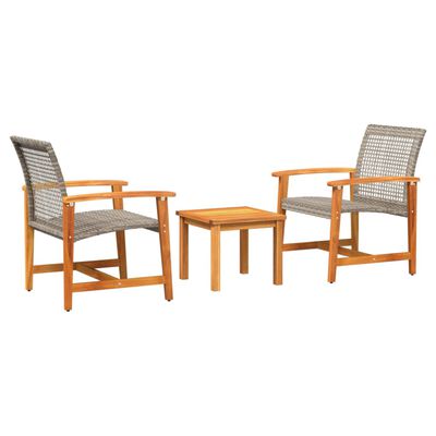 vidaXL 3-tlg. Bistro-Set Grau Poly Rattan und Akazienholz