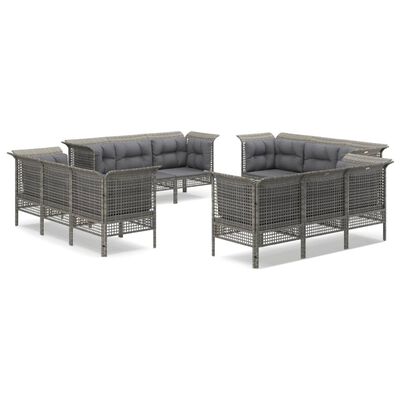 vidaXL 12-tlg. Garten-Lounge-Set mit Kissen Grau Poly Rattan