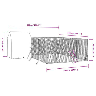 vidaXL Outdoor-Hundezwinger mit Dach Silbern 6x6x2,5m Verzinkter Stahl