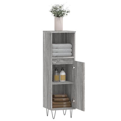 vidaXL Badschrank Grau Sonoma 30x30x100 cm Holzwerkstoff