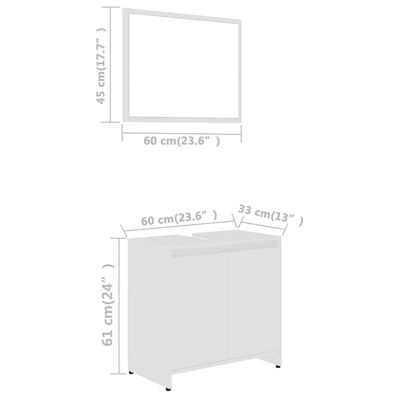 vidaXL 3-tlg. Badmöbel-Set Weiß Holzwerkstoff