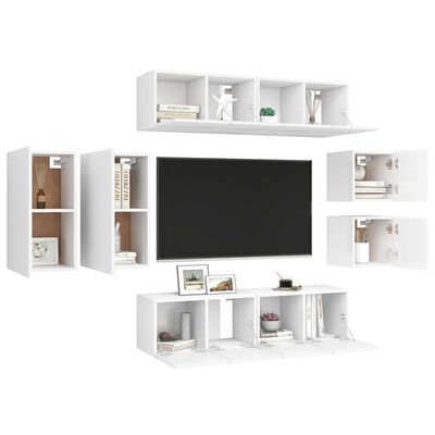 vidaXL 8-tlg. TV-Schrank-Set Weiß Holzwerkstoff