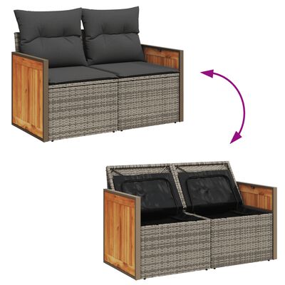 vidaXL 9-tlg. Garten-Sofagarnitur mit Kissen Grau Poly Rattan