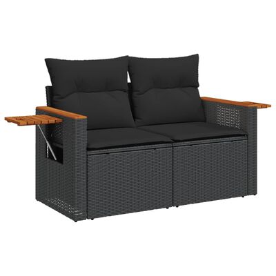 vidaXL 10-tlg. Garten-Sofagarnitur mit Kissen Schwarz Poly Rattan