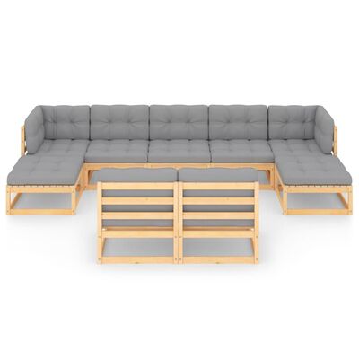 vidaXL 9-tlg. Garten-Lounge-Set mit Kissen Massivholz Kiefer