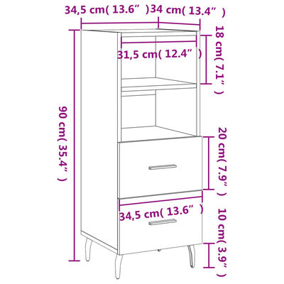 vidaXL Sideboard Hochglanz-Weiß 34,5x34x90 cm Holzwerkstoff