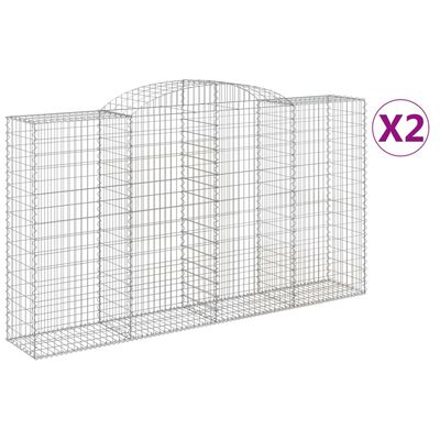 vidaXL Gabionen mit Hochbogen 2 Stk. 300x50x160/180cm Verzinktes Eisen