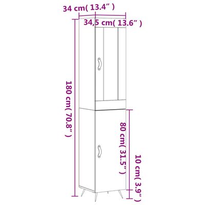 vidaXL Highboard Betongrau 34,5x34x180 cm Holzwerkstoff