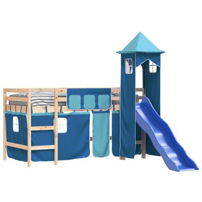 vidaXL Kinderhochbett mit Turm Blau 90x190 cm Massivholz Kiefer