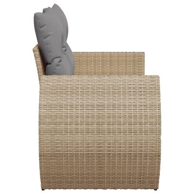 vidaXL Gartensofa mit Kissen 2-Sitzer Beige Poly Rattan