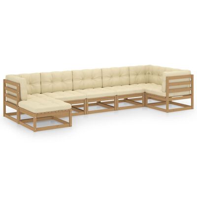 vidaXL 7-tlg. Garten-Lounge-Set mit Kissen Massivholz Kiefer