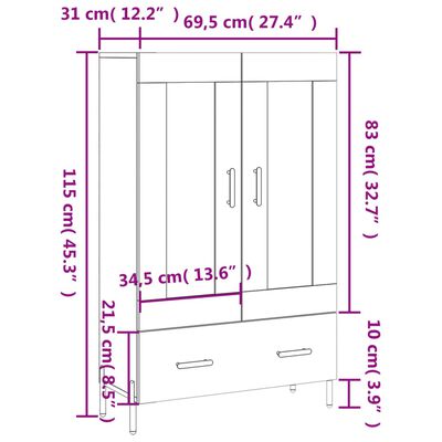 vidaXL Highboard Grau Sonoma 69,5x31x115 cm Holzwerkstoff