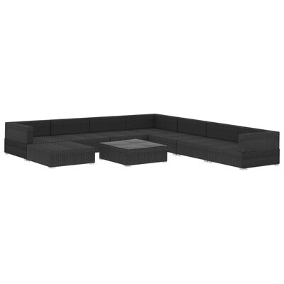 vidaXL 9-tlg. Garten-Lounge-Set mit Auflagen Poly Rattan Schwarz