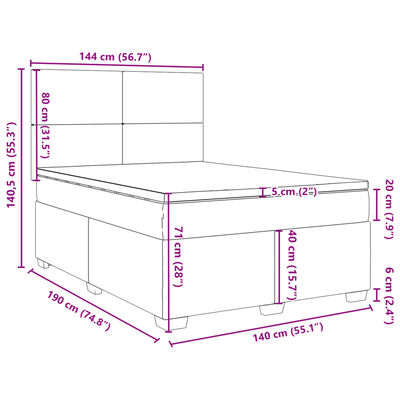 vidaXL Boxspringbett mit Matratze Hellgrau 140x190 cm Samt