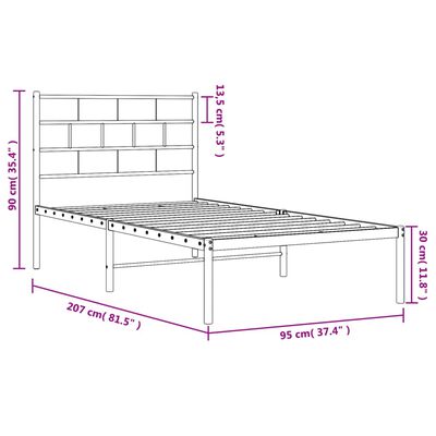 vidaXL Bettgestell mit Kopfteil Metall Weiß 90x200 cm