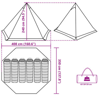 vidaXL Tipi-Familienzelt 6 Personen Blau Wasserdicht