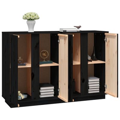 vidaXL Sideboard Schwarz 120x35x80 cm Massivholz Kiefer