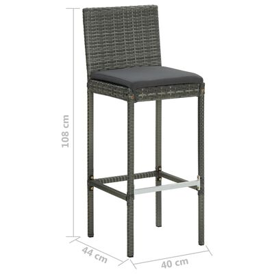 vidaXL Garten-Barhocker mit Kissen 2 Stk. Grau Poly Rattan