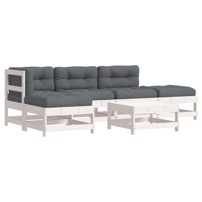 vidaXL 6-tlg. Garten-Lounge-Set mit Kissen Weiß Massivholz