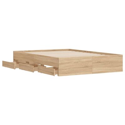 vidaXL Bettgestell mit Schubladen Sonoma-Eiche 135x190cm Holzwerkstoff