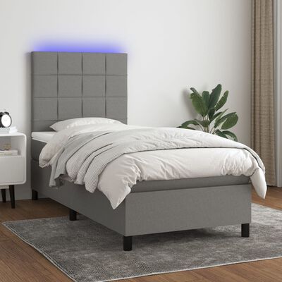 vidaXL Boxspringbett mit Matratze & LED Dunkelgrau 90x190 cm Stoff