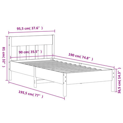 vidaXL Massivholzbett ohne Matratze Wachsbraun 90x190 cm Kiefernholz