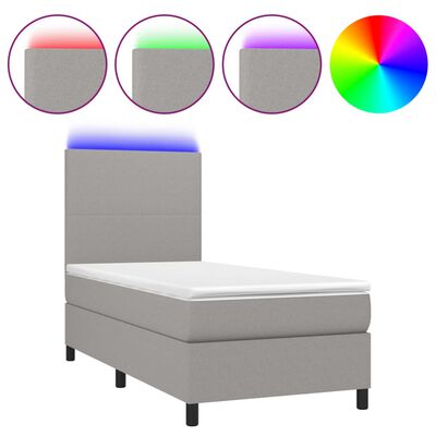 vidaXL Boxspringbett mit Matratze & LED Hellgrau 90x200 cm Stoff