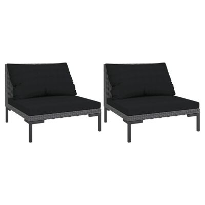 vidaXL Gartensofas 2 Stk. mit Kissen Halbrundes Poly Rattan