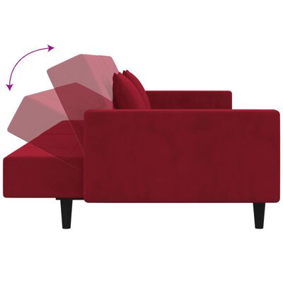 vidaXL Schlafsofa 2-Sitzer mit 2 Kissen Weinrot Samt