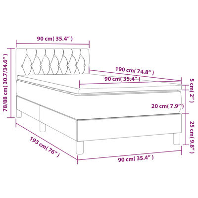 vidaXL Boxspringbett mit Matratze Schwarz 90x190 cm Stoff