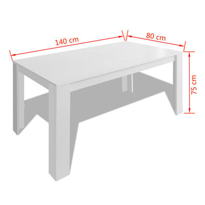 vidaXL Esstisch 140x80x75 cm Weiß