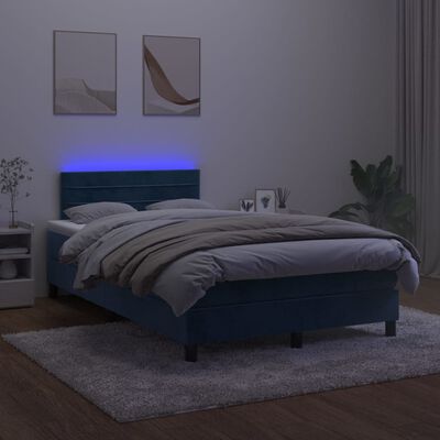 vidaXL Boxspringbett mit Matratze & LED Dunkelblau 120x200 cm Samt