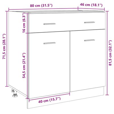 vidaXL Schubunterschrank Sonoma-Eiche 80x46x81,5 cm Holzwerkstoff