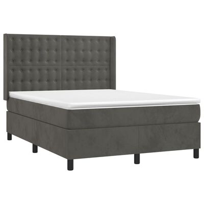 vidaXL Boxspringbett mit Matratze Dunkelgrau 140x190 cm Samt