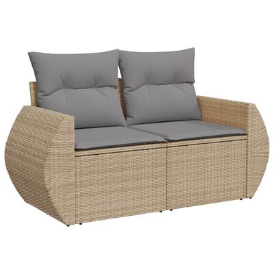 vidaXL 9-tlg. Garten-Sofagarnitur mit Kissen Beige Poly Rattan