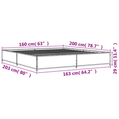 vidaXL Bettgestell Grau Sonoma 160x200 cm Holzwerkstoff und Metall