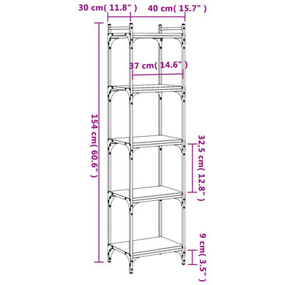 vidaXL Bücherregal 5 Böden Braun Eiche-Optik 40x30x154cm Holzwerkstoff