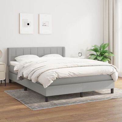 vidaXL Boxspringbett mit Matratze Hellgrau 140x200 cm Stoff