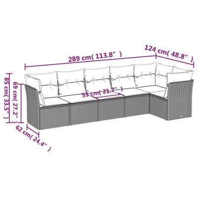 vidaXL 6-tlg. Garten-Sofagarnitur mit Kissen Braun Poly Rattan