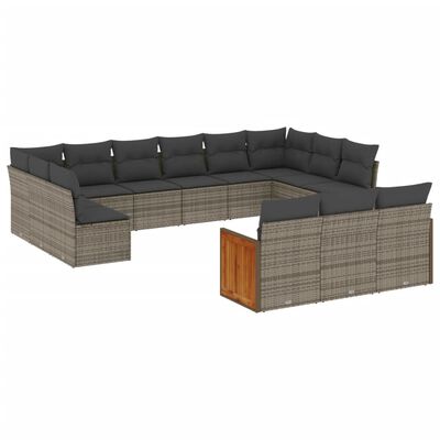 vidaXL 13-tlg. Garten-Sofagarnitur mit Kissen Grau Poly Rattan