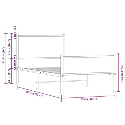 vidaXL Bettgestell mit Kopf- und Fußteil Metall 80x200 cm