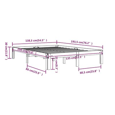 vidaXL Massivholzbett Schwarz 135x190 cm