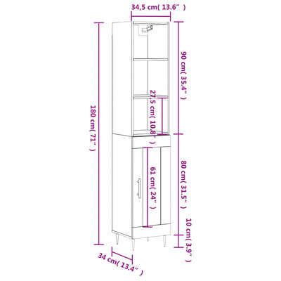 vidaXL Highboard Sonoma-Eiche 34,5x34x180 cm Holzwerkstoff