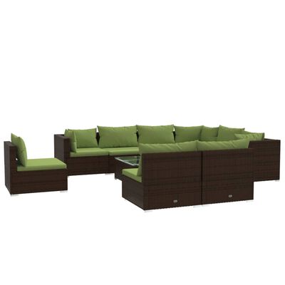 vidaXL 10-tlg. Garten-Lounge-Set mit Kissen Poly Rattan Braun