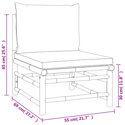 vidaXL 11-tlg. Garten-Lounge-Set mit Hellgrauen Kissen Bambus