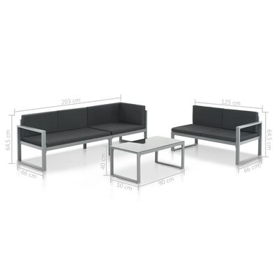 vidaXL 3-tlg. Garten-Lounge-Set mit Kissen Aluminium Schwarz